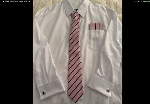 Customer photo review of Pink Blue Striped Men's Tie Pocket Square Cufflinks Set