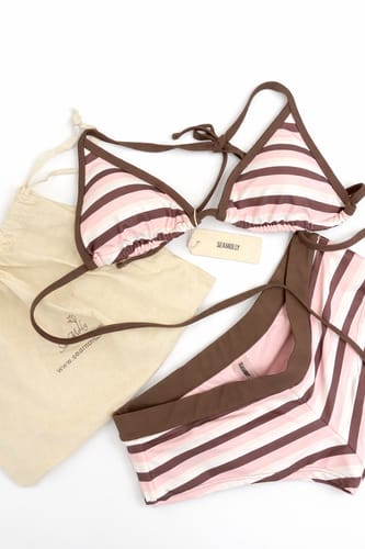 Customer photo review of Seamolly Colorblock Striped Halter Triangle Boyshorts Bikini Set