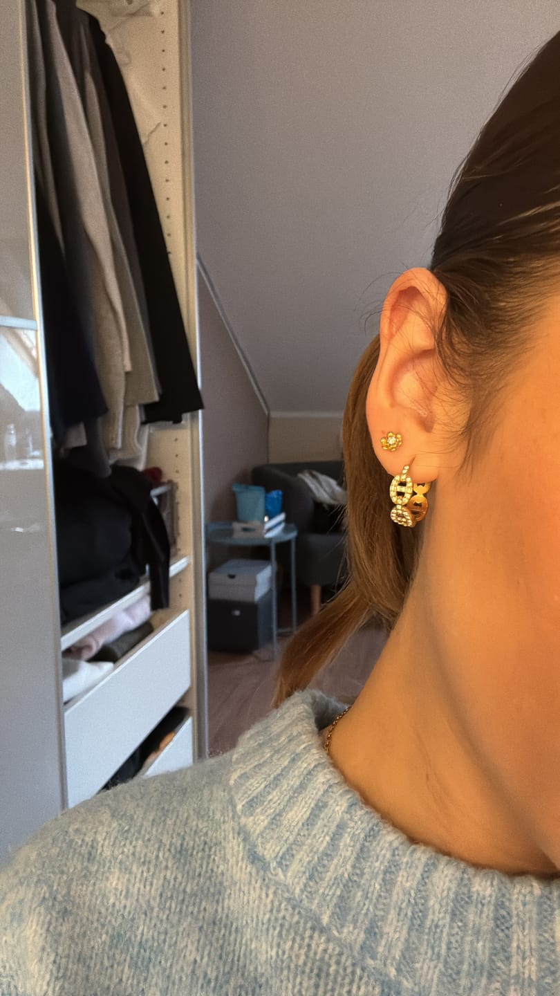Customer photo review of Pave Flow Deluxe Huggie Ohrringe 14K Vergoldet