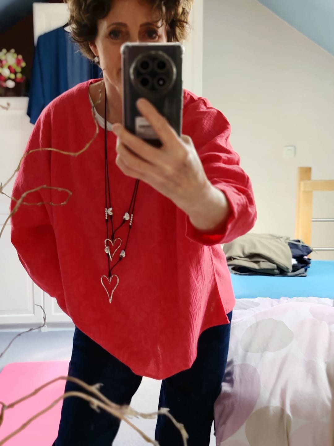 Customer photo review of Blouse Naomie - Double gaze de coton/lin jacquard fleuri rose gourmand