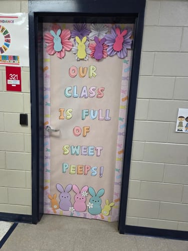 Customer photo review of Spring Pre-Printed Door Decor Bulletin Board Set | Marshmallow Meadow
