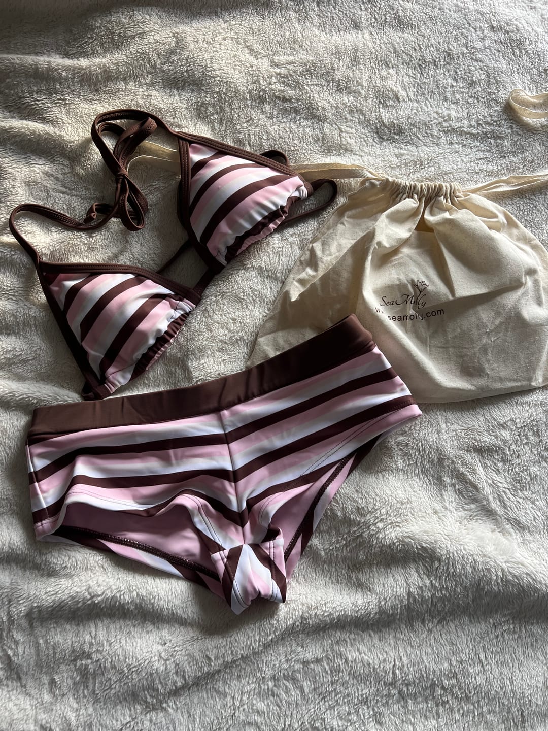 Customer photo review of Seamolly Colorblock Striped Halter Triangle Boyshorts Bikini Set