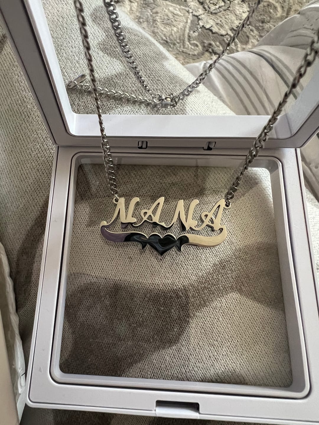 Customer photo review of Double Plated Heart Name Necklace w/ Cuban Chain