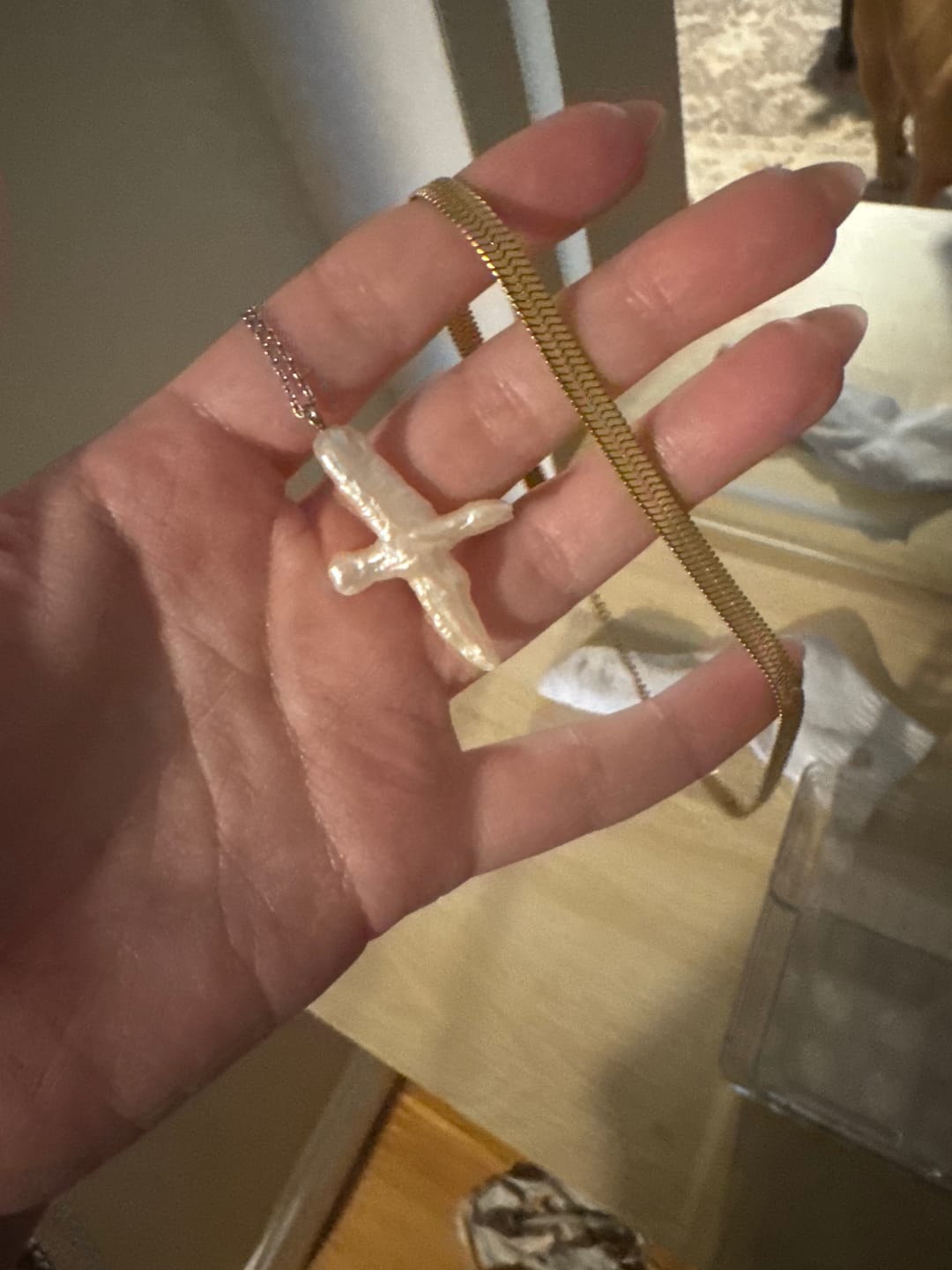 Customer photo review of Herringbone Slink Necklace
