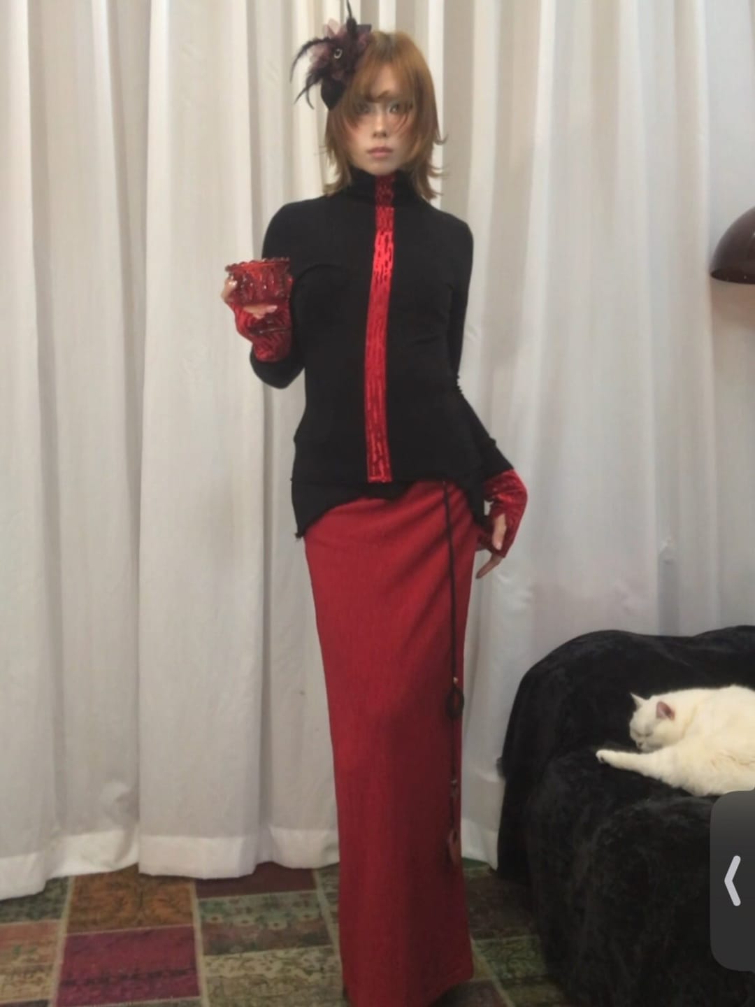 Customer photo review of DOINDULGE Contrast Velvet Panel Long Sleeve T-Shirt