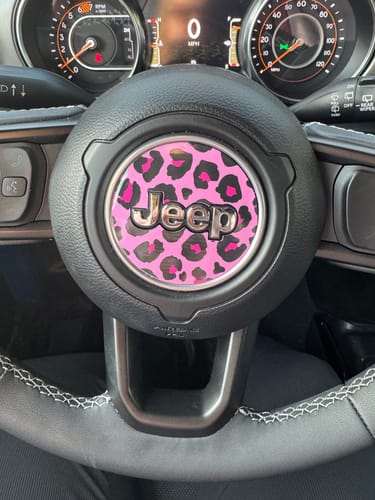 Customer photo review of Pink Cheetah Steering Wheel Overlay Graphic