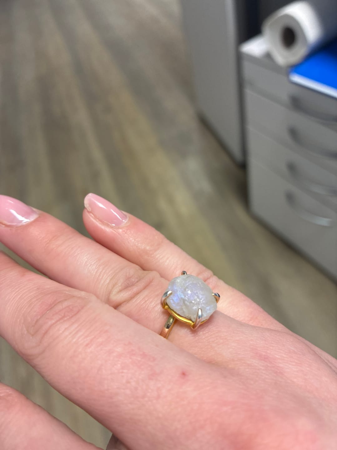 Customer photo review of Moonstone adjustable raw silver ring
