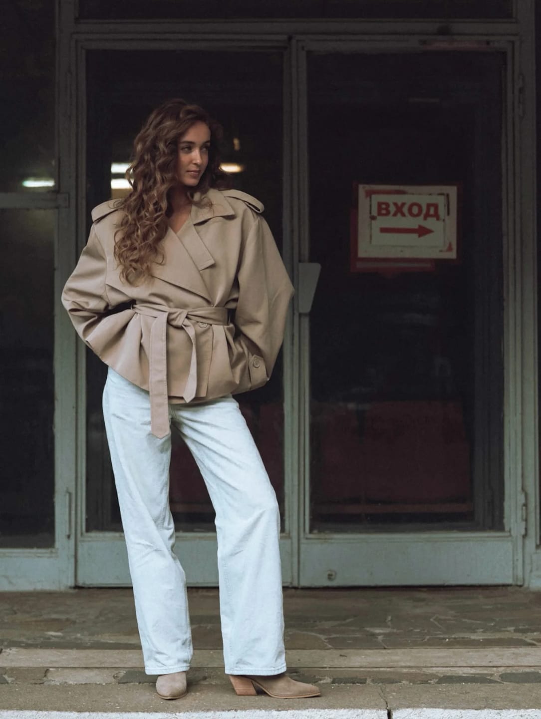 Customer photo review of Violy Belted Cropped Trench Coat