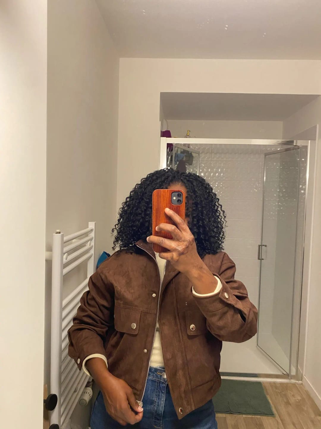 Customer photo review of Riley Faux Suede Jacket