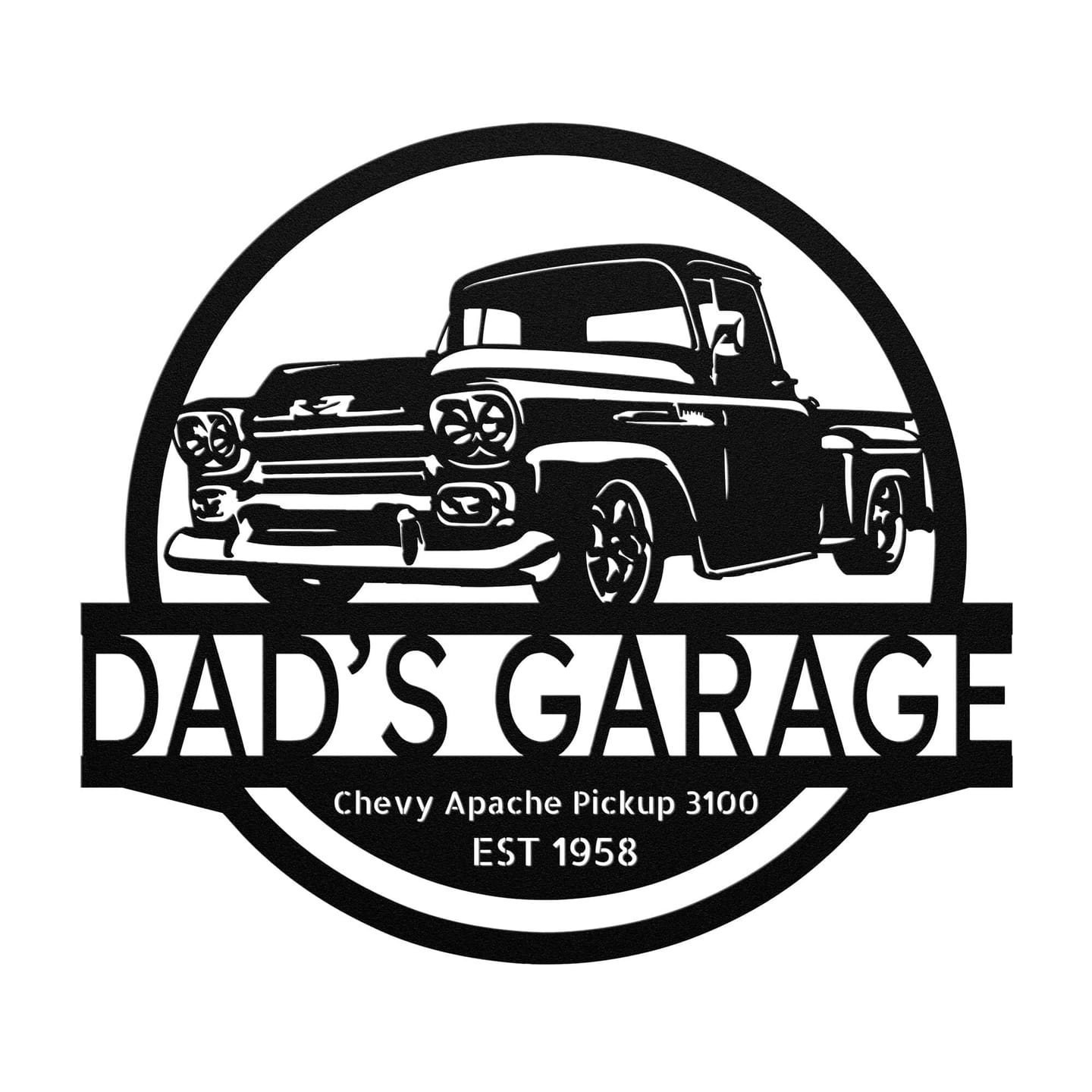 Customer photo review of CAR GARAGE SIGN - Custom Car 1958 Chevy Apache Pickup 3100 Steel Monogram Sign