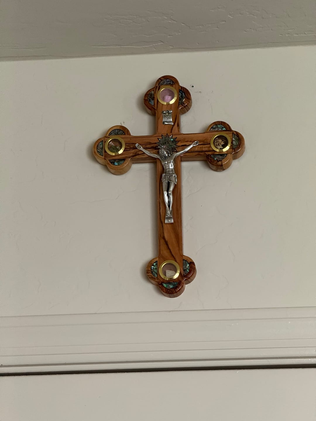 Customer photo review of Olive Wood Crucifix (Partially covered with Mother of Pearl) - Holy Land Crucifixes
