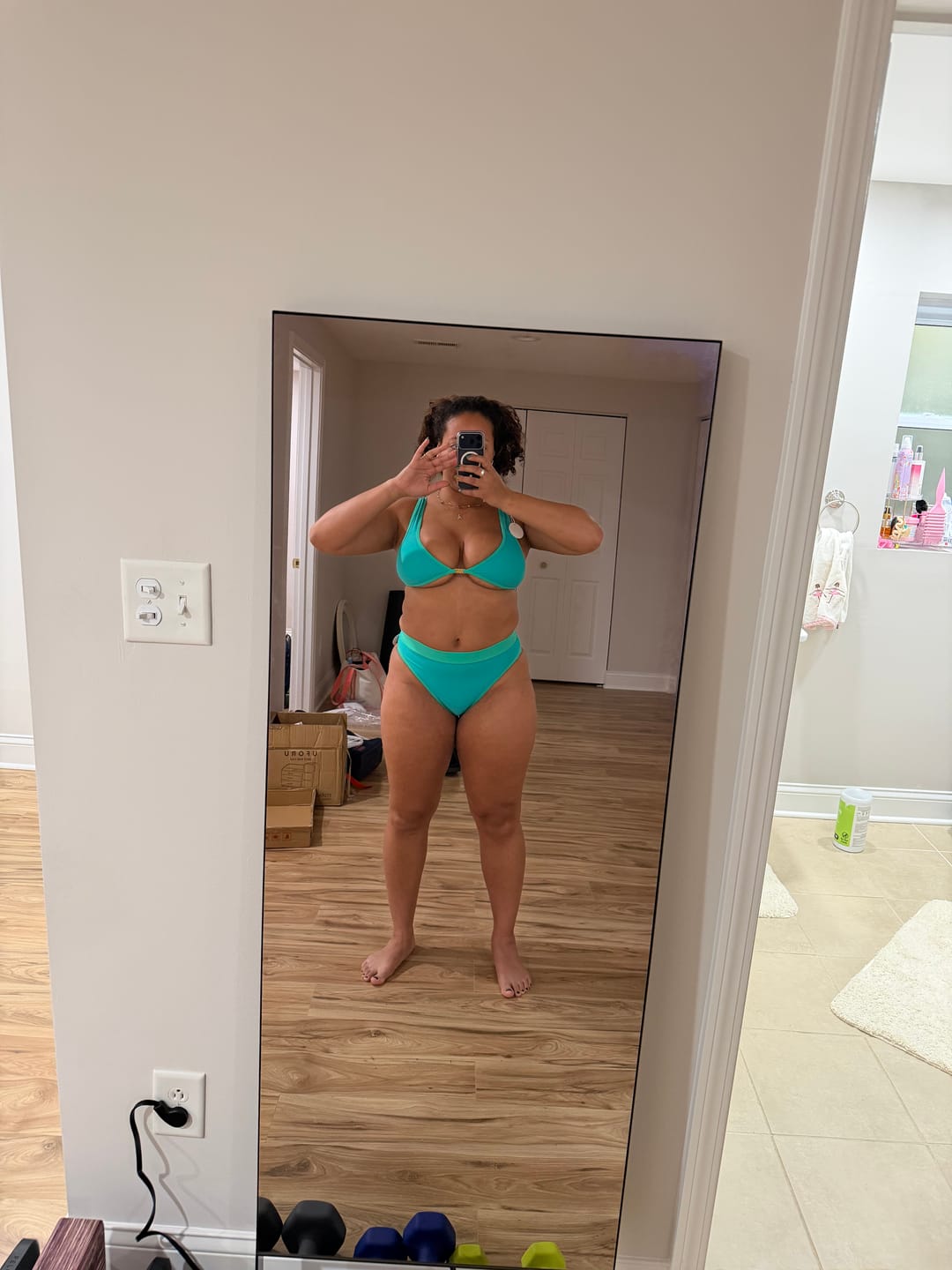 Customer photo review of CHLOE Aqua Melon High Rise Bikini Bottom
