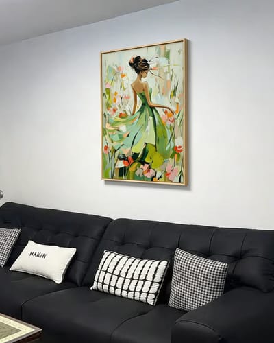 Customer photo review of Floral Reverie: Abstract Female Portrait Oil Painting - Colorful Floral Garden Wall Art, Modern Decor for Bedroom Interiors