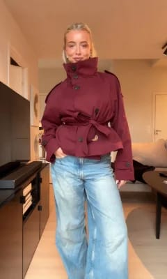 Customer photo review of Mara Stand Collar Crop Trenchcoat