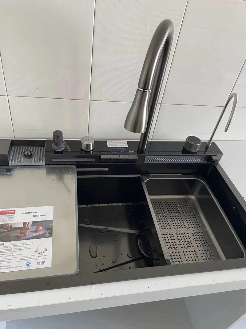 Customer photo review of Kitchen Deluxe Waterfall Workstation Sink with Digital Temperature Display Faucet
