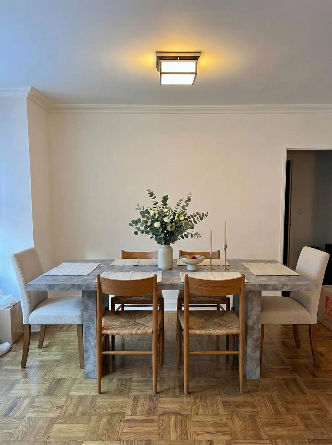 Customer photo review of Todd Japandi Gray Wooden Rectangular 67" Double Pedestal Dining Table for 4-6 people