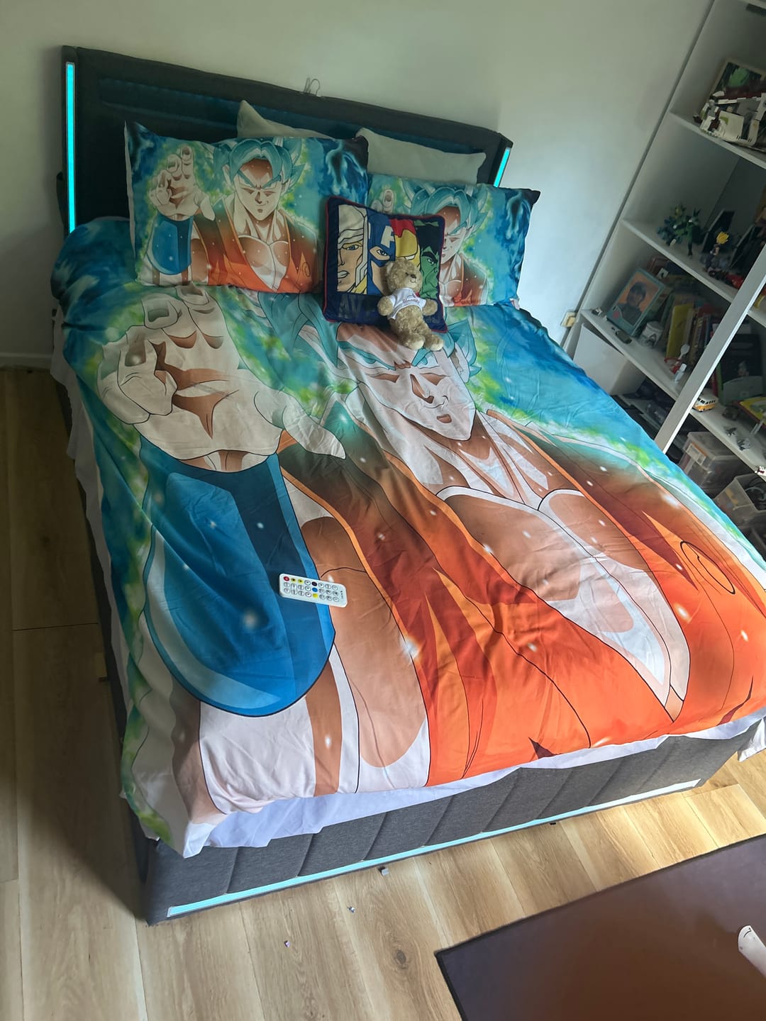 Customer photo review of Double Bed Frame with Storage Drawers Lighting & USB Ports Linen Finish