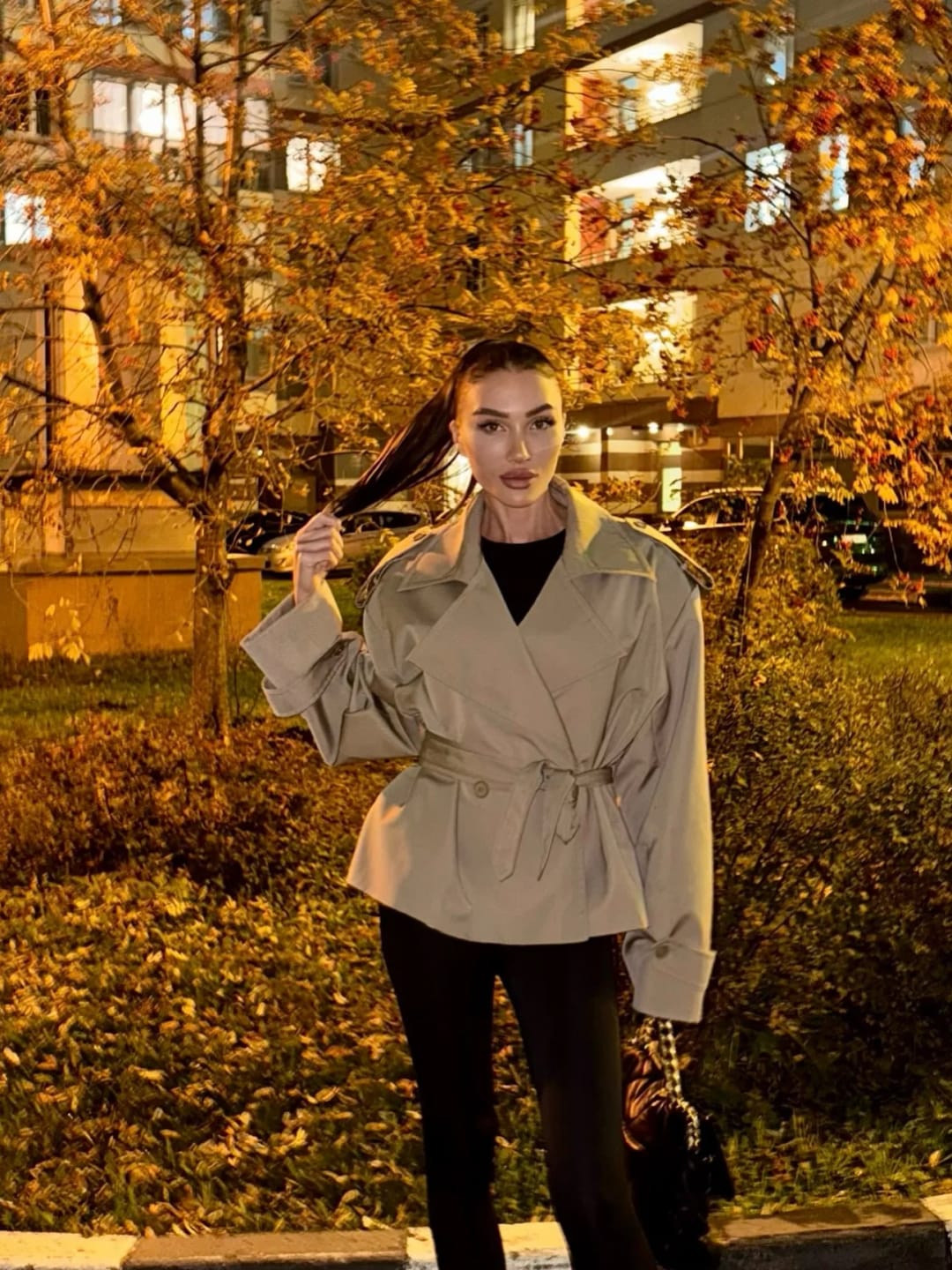 Customer photo review of Elona Belted Short Trench Coat