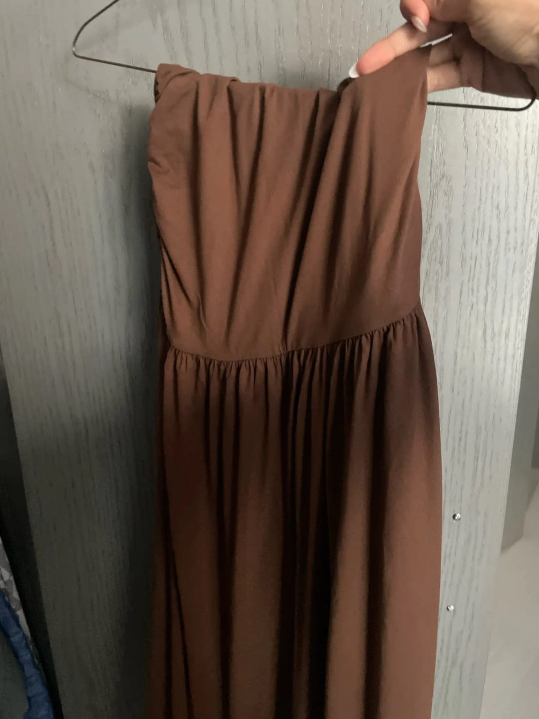 Customer photo review of Luz Strapless Ruched Maxi Dress