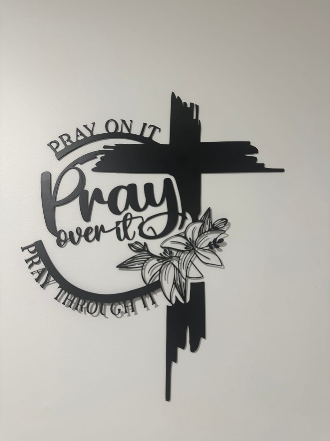 Customer photo review of Christianartworkshop Modern Style Pray Over It Quote Inspirational Metal Wall Decor