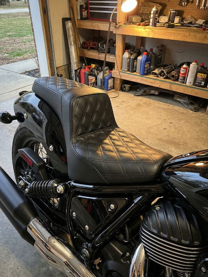 Customer photo review of Iron Born Diamond Stitch Indian Chief Bobber 2-Up Seat Black