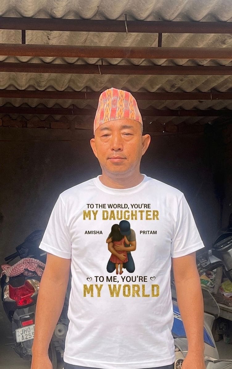 Customer photo review of CUSTOMIZED-LIFE IS BETTER WITH MY THREE DAUGHTERS (FATHER & DAUGHTERS) CLASSIC T-SHIRT