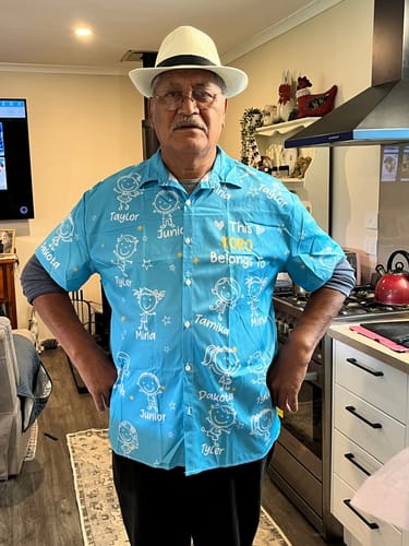 Customer photo review of Personalized Hawaiian Shirt- This Grandpa Belongs To Doodle