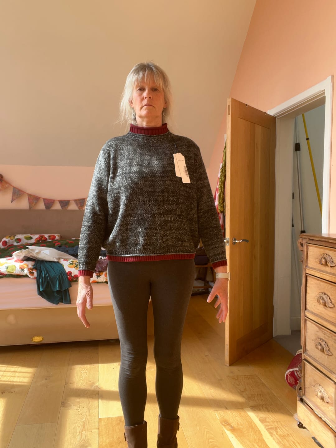 Customer photo review of Women Autumn Artsy Colorblock Half-Turtleneck Sweater