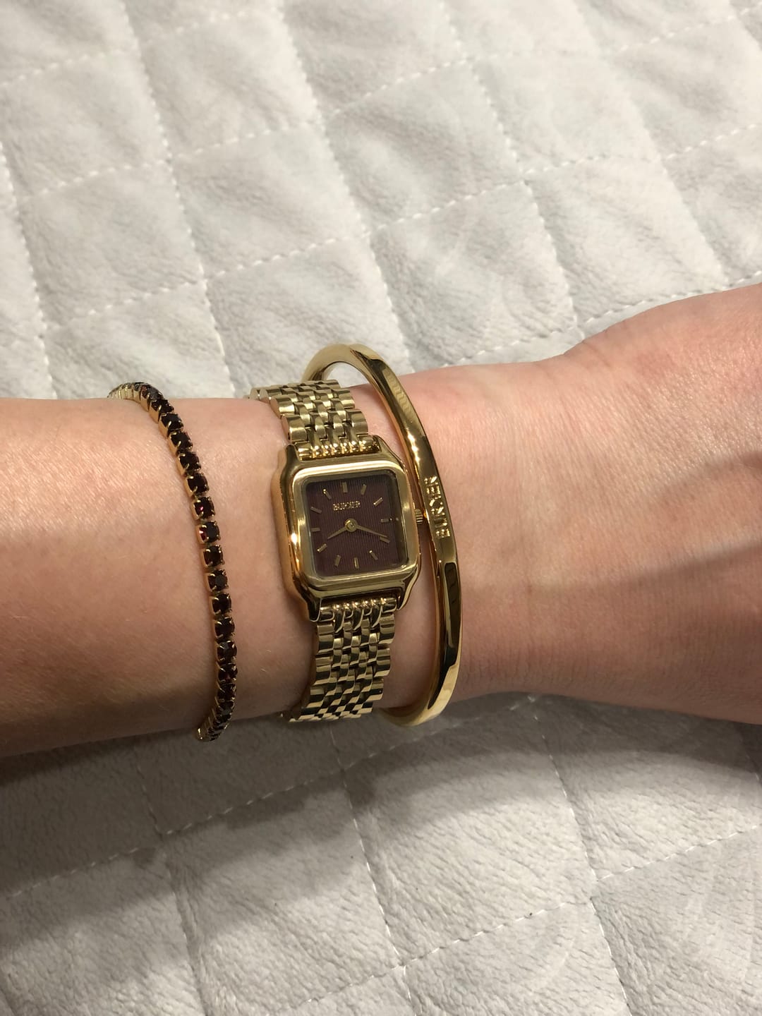 Customer photo review of Macy Petite Gold Burgundy