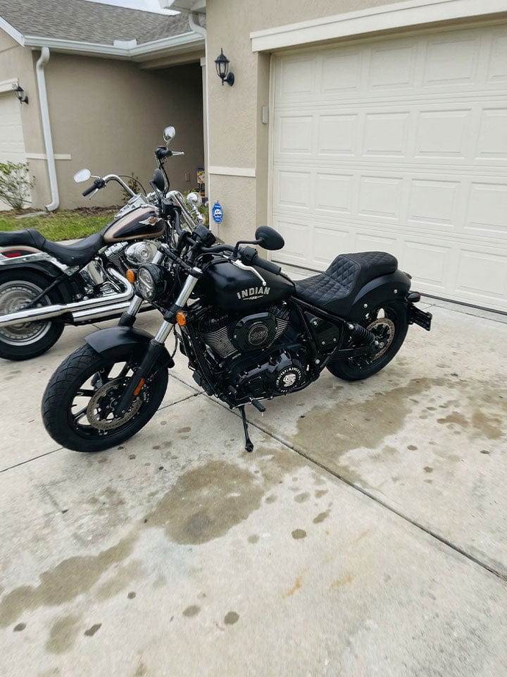 Customer photo review of Iron Born Diamond Stitch Indian Chief Bobber 2-Up Seat Black
