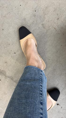 Customer photo review of Slingback Flat Beige Lambskin Black Grosgrain