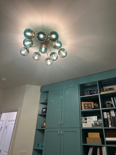 Customer photo review of Bloom Brass Blue Glass Bubble Semi Flush Chandelier