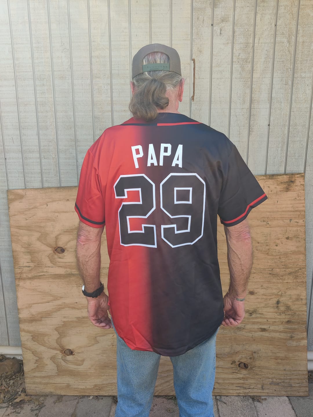 Customer photo review of Custom Red White-Black Gradient Fashion Authentic Baseball Jersey
