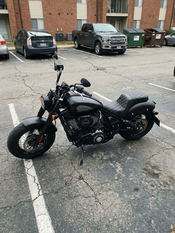 Customer photo review of Iron Born Diamond Stitch Indian Chief Bobber Dark Horse 2-Up Seat Black
