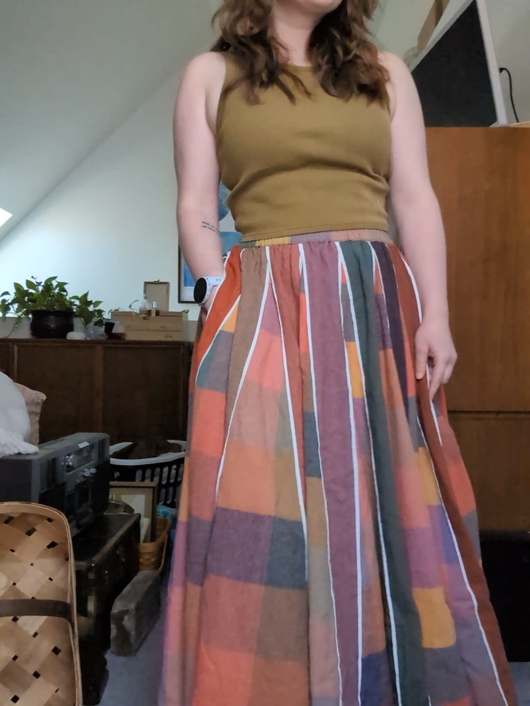 Customer photo review of KATE SKIRT | CONFETTI CHEX X STRIPES