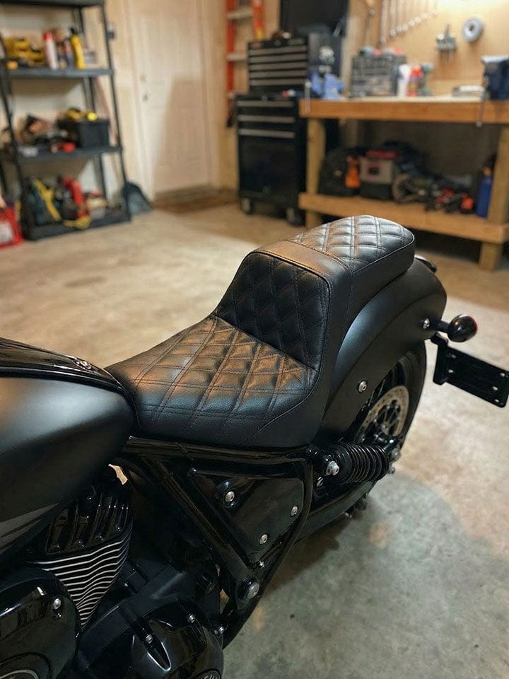 Customer photo review of Iron Born Diamond Stitch Indian Chief Bobber Dark Horse 2-Up Seat Black