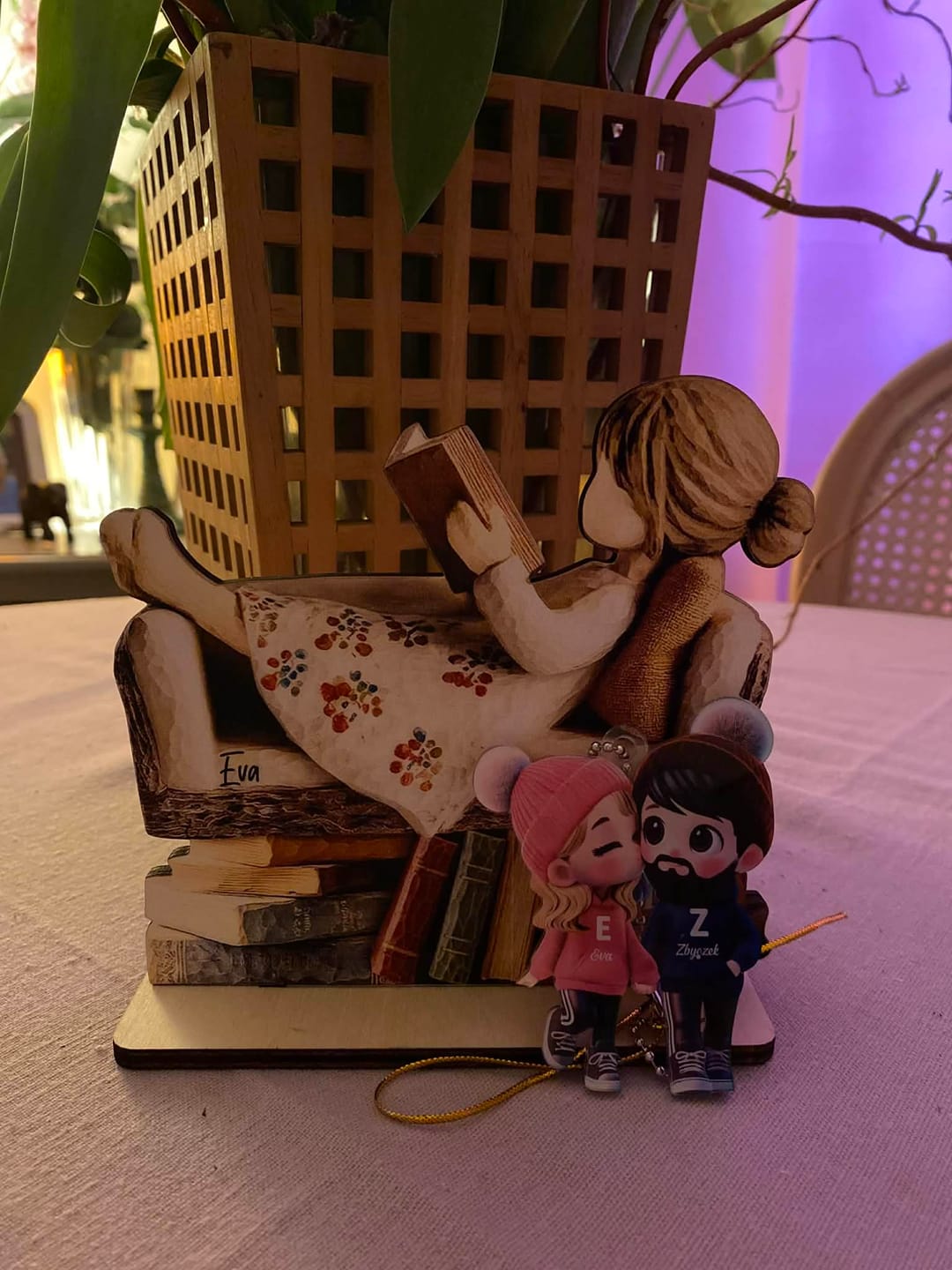 Customer photo review of Man Woman Book Lover Reading Book On Sofa - Personalized Standing Wooden Plaque