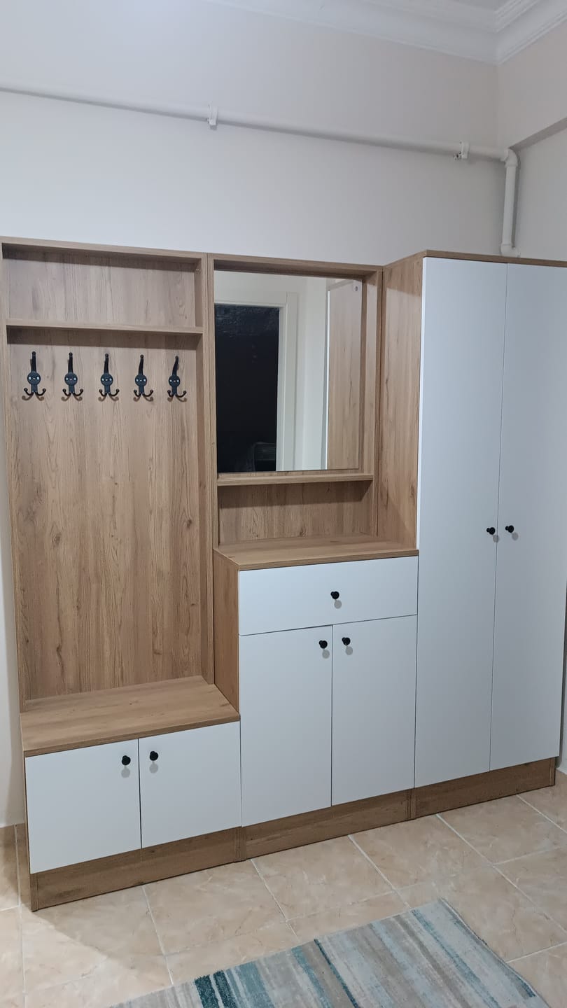 Customer photo review of Rani P6 Modern Çekmeceli Aynalı Askılı Portmanto Ayakkabılık Vestiyer Sepet Ceviz - Beyaz M3