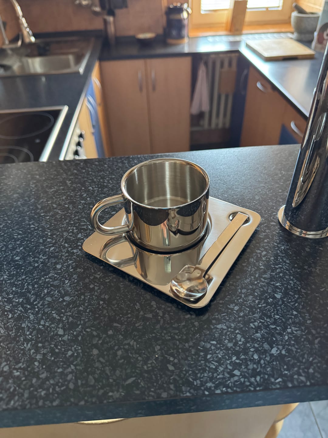 Customer photo review of Venice Mirror Cup with a Saucer & Spoon