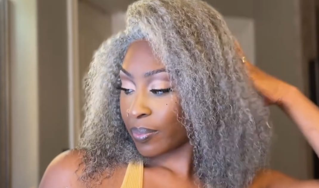 Customer photo review of Luvwin 5x5 Closure Salt & Pepper Burmese Curly Glueless Wig 100% Human Hair