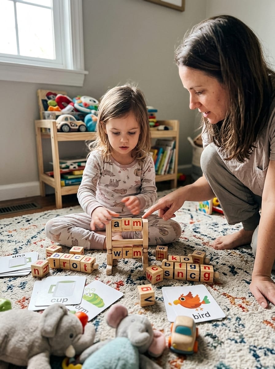 Customer photo review of Montessori Wooden Spelling Game – Kids Word Builder Learning Toy with Flash Cards