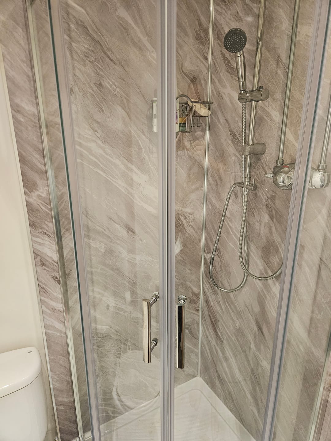 Customer photo review of 10mm Light Grey Marble Gloss Shower Panel 1M x 2.4M