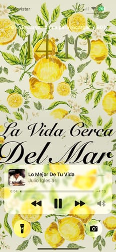 Reviewer's phone lock screen showing the LEMONS WALLPAPER with a beautiful pattern of lemons and leaves.