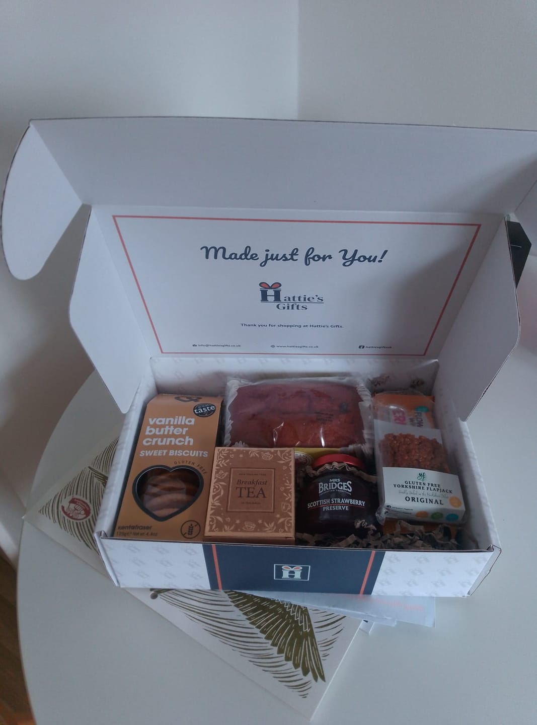 Customer photo review of Gluten Free Tea Hamper – Apple & Caramel Fudge Cake Afternoon Tea Set