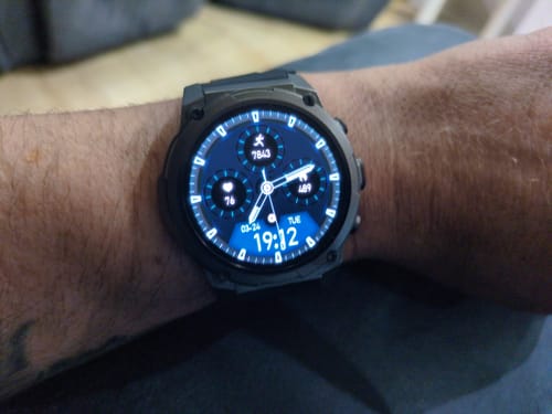 Reviewer's Gard Pro Ultra 3 watch on their wrist, highlighting its solid and durable build.