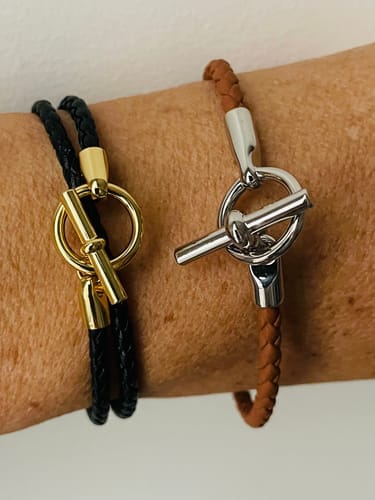 Customer photo review of GLENAN DOUBLE TOUR GOLD LEATHER BRACELET