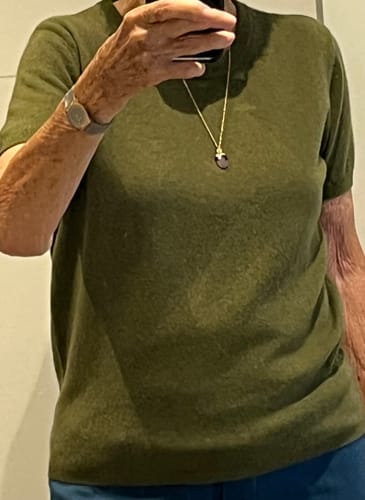 Customer photo review of Brand New Olive Green Cashmere Crew Neck T-Shirt Medium UK 12-14