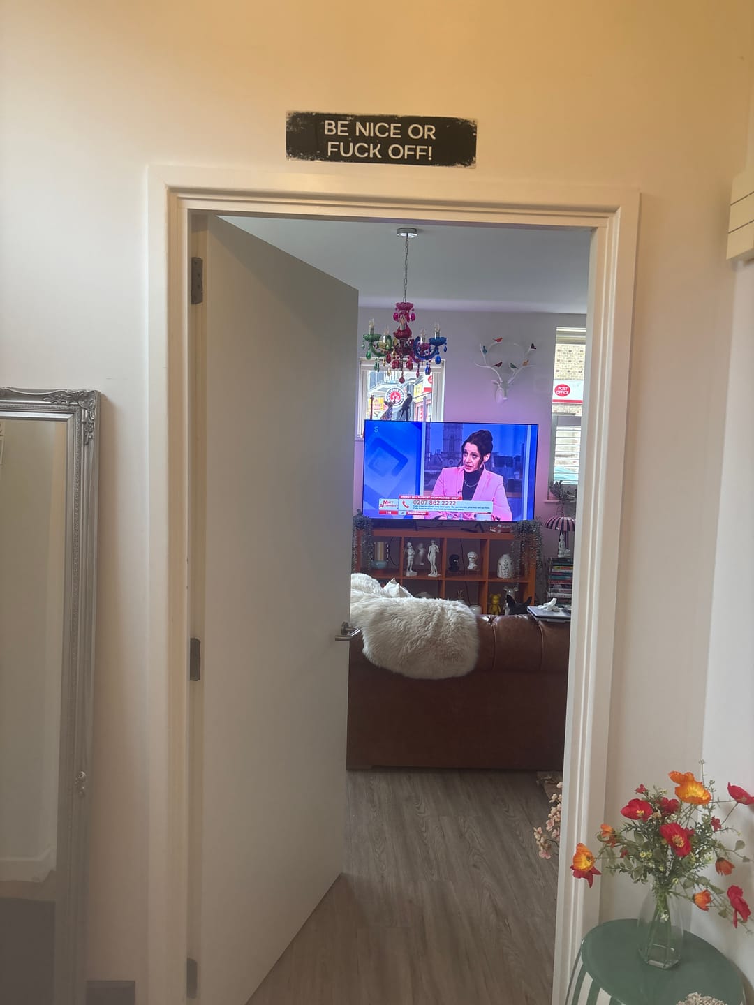 Customer photo review of Metal Wall Sign - Be Nice Or Fuck Off - 16 x 4 inch