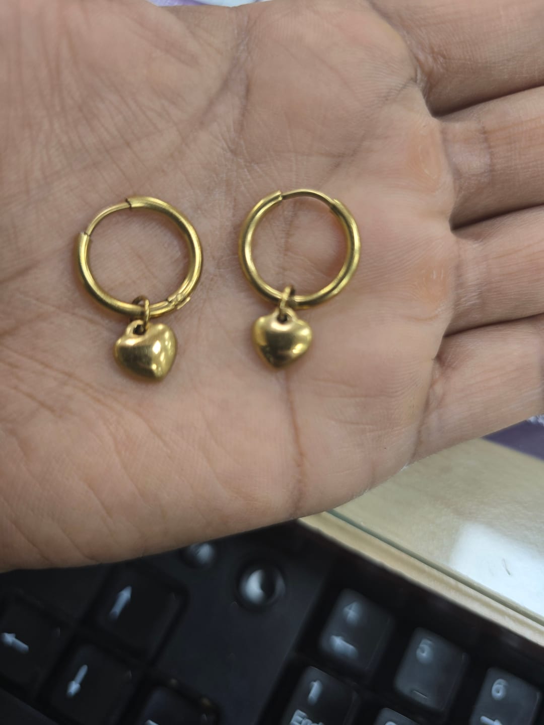 Customer photo review of Small Heart Hoop Earrings