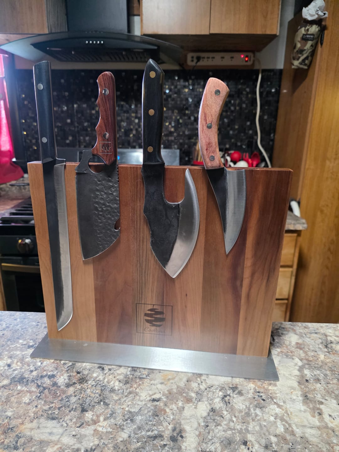 Customer photo review of FREE Walnut Magnetic Knives Holder